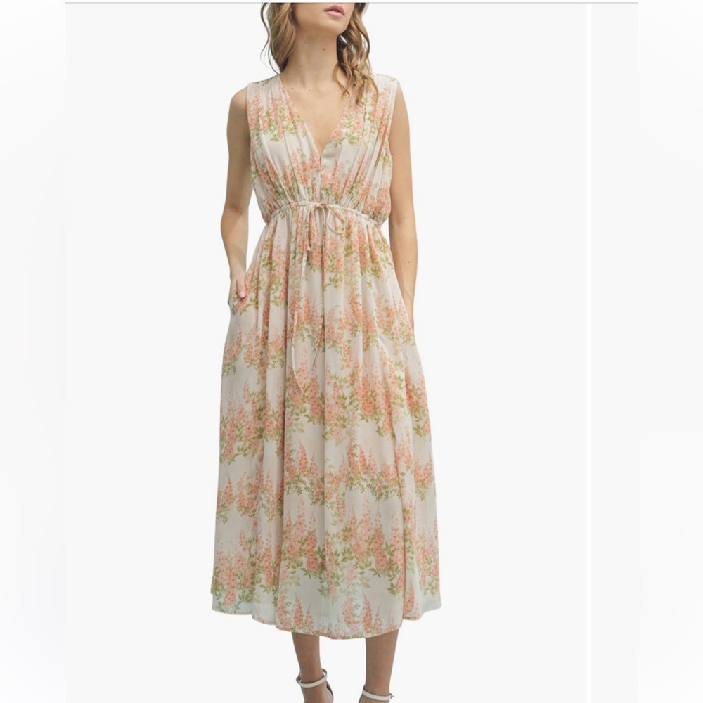 Gorgeous Wishlist Floral Sleeveless Off-White & Floral Midi Dress with Lining L